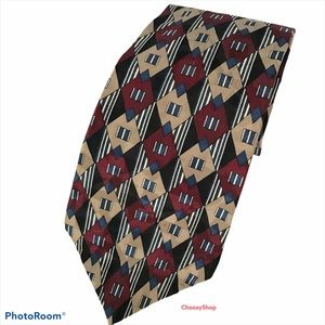 Silk Tie Burgundy Navy Black Gold Diamond Stripe